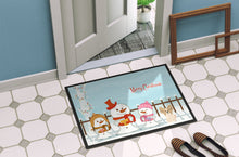 Load image into Gallery viewer, Merry Christmas Carolers Papillon Sable White Doormat - 24x36 Decorative Floor Mat – Indoor/Outdoor Rug with Artistic Flair BB2408JMAT