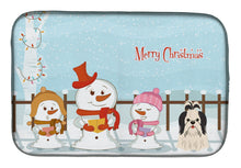 Load image into Gallery viewer, Merry Christmas Carolers Shih Tzu Black White Dish Drying Mat – Absorbent, Artistic Kitchen Essentials BB2419DDM