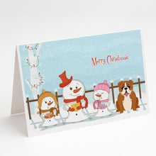 Load image into Gallery viewer, Merry Christmas Carolers English Bulldog Red White Greeting Cards -  Blank Note Cards – 8-Pack of Artist-Designed Cards with Envelopes