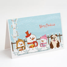 Load image into Gallery viewer, Merry Christmas Carolers English Bulldog Brindle White Greeting Cards -  Blank Note Cards – 8-Pack of Artist-Designed Cards with Envelopes