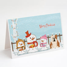 Load image into Gallery viewer, Merry Christmas Carolers English Bulldog Fawn White Greeting Cards -  Blank Note Cards – 8-Pack of Artist-Designed Cards with Envelopes