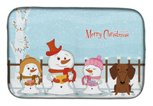 Load image into Gallery viewer, Merry Christmas Carolers Dachshund Red Brown Dish Drying Mat – Absorbent, Artistic Kitchen Essentials BB2461DDM