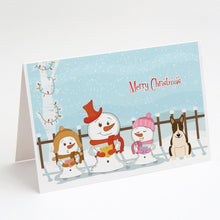 Load image into Gallery viewer, Merry Christmas Carolers Bull Terrier Dark Brindle Greeting Cards -  Blank Note Cards – 8-Pack of Artist-Designed Cards with Envelopes