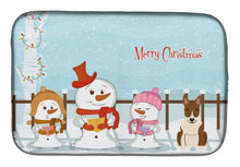 Load image into Gallery viewer, Merry Christmas Carolers Bull Terrier Brindle Dish Drying Mat – Absorbent, Artistic Kitchen Essentials BB2468DDM