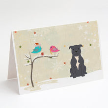 Load image into Gallery viewer, Christmas Presents between Friends Bull Terrier - Blue Greeting Cards -  Blank Note Cards – 8-Pack of Artist-Designed Cards with Envelopes