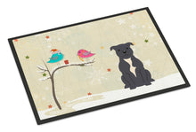 Load image into Gallery viewer, Christmas Presents between Friends Staffordshire Bull Terrier Blue Doormat - 24x36 Decorative Floor Mat – Indoor/Outdoor Rug with Artistic Flair BB2518JMAT