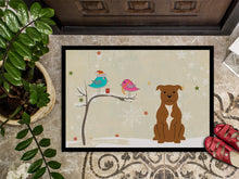 Load image into Gallery viewer, Christmas Presents between Friends Staffordshire Bull Terrier Brown Doormat - 24x36 Decorative Floor Mat – Indoor/Outdoor Rug with Artistic Flair BB2519JMAT