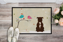 Load image into Gallery viewer, Christmas Presents between Friends Staffordshire Bull Terrier Chocolate Doormat - 24x36 Decorative Floor Mat – Indoor/Outdoor Rug with Artistic Flair BB2520JMAT