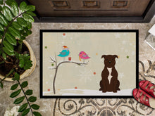 Load image into Gallery viewer, Christmas Presents between Friends Staffordshire Bull Terrier Chocolate Doormat - 24x36 Decorative Floor Mat – Indoor/Outdoor Rug with Artistic Flair BB2520JMAT