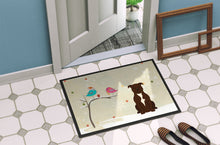Load image into Gallery viewer, Christmas Presents between Friends Staffordshire Bull Terrier Chocolate Doormat - 24x36 Decorative Floor Mat – Indoor/Outdoor Rug with Artistic Flair BB2520JMAT