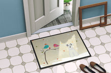 Load image into Gallery viewer, Christmas Presents between Friends Miniature Schanuzer White Doormat - 24x36 Decorative Floor Mat – Indoor/Outdoor Rug with Artistic Flair BB2525JMAT