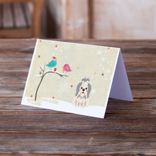 Load image into Gallery viewer, Christmas Presents between Friends Shih Tzu - Silver and White Greeting Cards -  Blank Note Cards – 8-Pack of Artist-Designed Cards with Envelopes