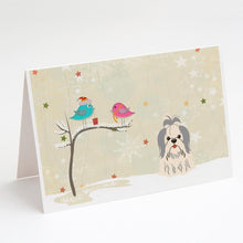 Load image into Gallery viewer, Christmas Presents between Friends Shih Tzu - Silver and White Greeting Cards -  Blank Note Cards – 8-Pack of Artist-Designed Cards with Envelopes