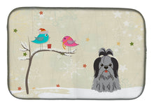 Load image into Gallery viewer, Christmas Presents between Friends Shih Tzu Black Silver Dish Drying Mat – Absorbent, Artistic Kitchen Essentials BB2561DDM