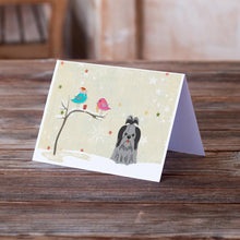 Load image into Gallery viewer, Christmas Presents between Friends Shih Tzu - Black and Silver Greeting Cards -  Blank Note Cards – 8-Pack of Artist-Designed Cards with Envelopes