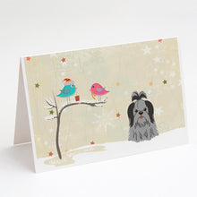 Load image into Gallery viewer, Christmas Presents between Friends Shih Tzu - Black and Silver Greeting Cards -  Blank Note Cards – 8-Pack of Artist-Designed Cards with Envelopes