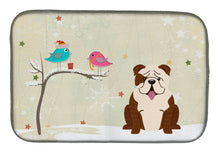Load image into Gallery viewer, Christmas Presents between Friends English Bulldog Brindle White Dish Drying Mat – Absorbent, Artistic Kitchen Essentials BB2593DDM