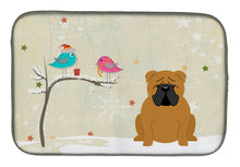Load image into Gallery viewer, Christmas Presents between Friends English Bulldog Red Dish Drying Mat – Absorbent, Artistic Kitchen Essentials BB2594DDM