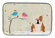 Load image into Gallery viewer, Christmas Presents between Friends English Bulldog Fawn White Dish Drying Mat – Absorbent, Artistic Kitchen Essentials BB2597DDM