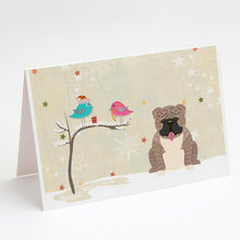 Load image into Gallery viewer, Christmas Presents between Friends English Bulldog - Grey Brindle Greeting Cards -  Blank Note Cards – 8-Pack of Artist-Designed Cards with Envelopes