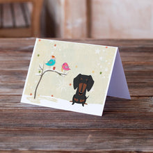 Load image into Gallery viewer, Christmas Presents between Friends Dachshund - Black and Tan Greeting Cards -  Blank Note Cards – 8-Pack of Artist-Designed Cards with Envelopes