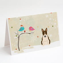 Load image into Gallery viewer, Christmas Presents between Friends Bull Terrier - Dark Brindle Greeting Cards -  Blank Note Cards – 8-Pack of Artist-Designed Cards with Envelopes