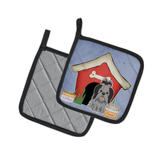 Load image into Gallery viewer, Dog House Collection Shih Tzu Black Silver Pot Holders - Set of 2 - Heat-Resistant Kitchen Essentials BB2843PTHD