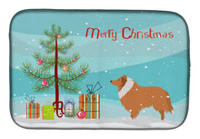 Load image into Gallery viewer, Collie Dog Merry Christmas Tree Dish Drying Mat – Absorbent, Artistic Kitchen Essentials BB2934DDM