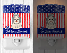 Load image into Gallery viewer, Patriotic USA Shih Tzu Silver White Ceramic Night Light BB3080CNL