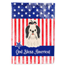 Load image into Gallery viewer, Patriotic USA Shih Tzu Black White Flag Canvas House Size