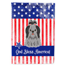 Load image into Gallery viewer, Patriotic USA Shih Tzu Black Silver Flag Canvas House Size