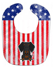 Load image into Gallery viewer, Patriotic USA Wire Haired Dachshund Black Tan Baby Bib BB3122BIB