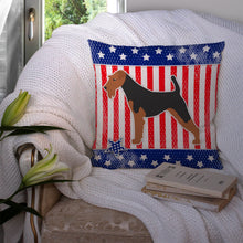 Load image into Gallery viewer, USA Patriotic Welsh Terrier Throw Pillow - 14x14 Decorative Pillow – Art for Your Home &amp; Patio BB3285PW1414