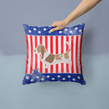 Load image into Gallery viewer, USA Patriotic Basset Hound Throw Pillow - 14x14 Decorative Pillow – Art for Your Home &amp; Patio BB3302PW1414