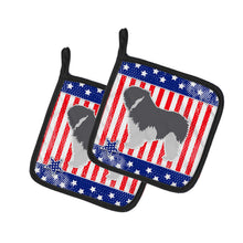 Load image into Gallery viewer, USA Patriotic Polish Lowland Sheepdog Dog Pot Holders - Set of 2 - Heat-Resistant Kitchen Essentials BB3332PTHD