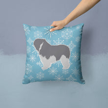 Load image into Gallery viewer, Winter Snowflake Polish Lowland Sheepdog Dog Throw Pillow - 14x14 Decorative Pillow – Art for Your Home &amp; Patio BB3532PW1414