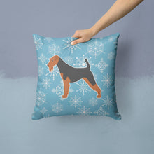 Load image into Gallery viewer, Winter Snowflake Airedale Terrier Throw Pillow - 14x14 Decorative Pillow – Art for Your Home &amp; Patio BB3557PW1414