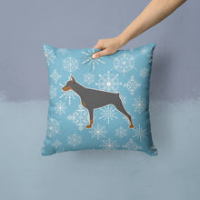 Load image into Gallery viewer, Winter Snowflake Doberman Pinscher Throw Pillow - 14x14 Decorative Pillow – Art for Your Home &amp; Patio BB3560PW1414