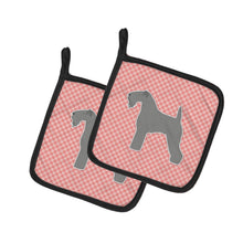 Load image into Gallery viewer, Kerry Blue Terrier Checkerboard Pink Pot Holders - Set of 2 - Heat-Resistant Kitchen Essentials BB3592PTHD