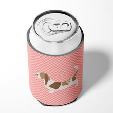 Load image into Gallery viewer, Basset Hound Checkerboard Pink Can or Bottle Hugger BB3602CC