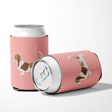 Load image into Gallery viewer, Basset Hound Checkerboard Pink Can or Bottle Hugger BB3602CC