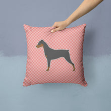 Load image into Gallery viewer, German Pinscher Checkerboard Pink Throw Pillow - 14x14 Decorative Pillow – Art for Your Home &amp; Patio BB3613PW1414