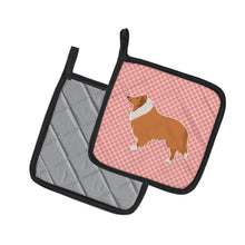 Load image into Gallery viewer, Collie Checkerboard Pink Pot Holders - Set of 2 - Heat-Resistant Kitchen Essentials BB3616PTHD