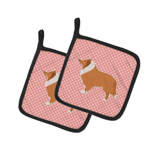 Load image into Gallery viewer, Collie Checkerboard Pink Pot Holders - Set of 2 - Heat-Resistant Kitchen Essentials BB3616PTHD