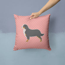 Load image into Gallery viewer, Bernese Mountain Dog Checkerboard Pink Throw Pillow - 14x14 Decorative Pillow – Art for Your Home &amp; Patio BB3619PW1414