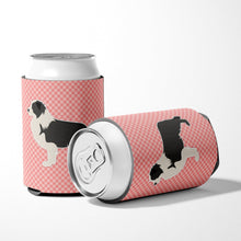 Load image into Gallery viewer, Black Border Collie Checkerboard Pink Can or Bottle Hugger BB3623CC