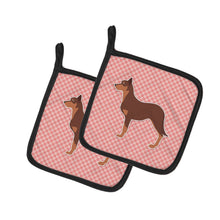 Load image into Gallery viewer, Australian Kelpie Dog Checkerboard Pink Pot Holders - Set of 2 - Heat-Resistant Kitchen Essentials BB3629PTHD