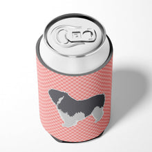 Load image into Gallery viewer, Polish Lowland Sheepdog Dog Checkerboard Pink Can or Bottle Hugger BB3632CC