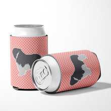 Load image into Gallery viewer, Polish Lowland Sheepdog Dog Checkerboard Pink Can or Bottle Hugger BB3632CC