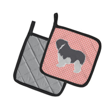 Load image into Gallery viewer, Polish Lowland Sheepdog Dog Checkerboard Pink Pot Holders - Set of 2 - Heat-Resistant Kitchen Essentials BB3632PTHD